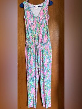 Lilly Pulitzer Pink Tropical-Print Paulina Knit Jumpsuit size s